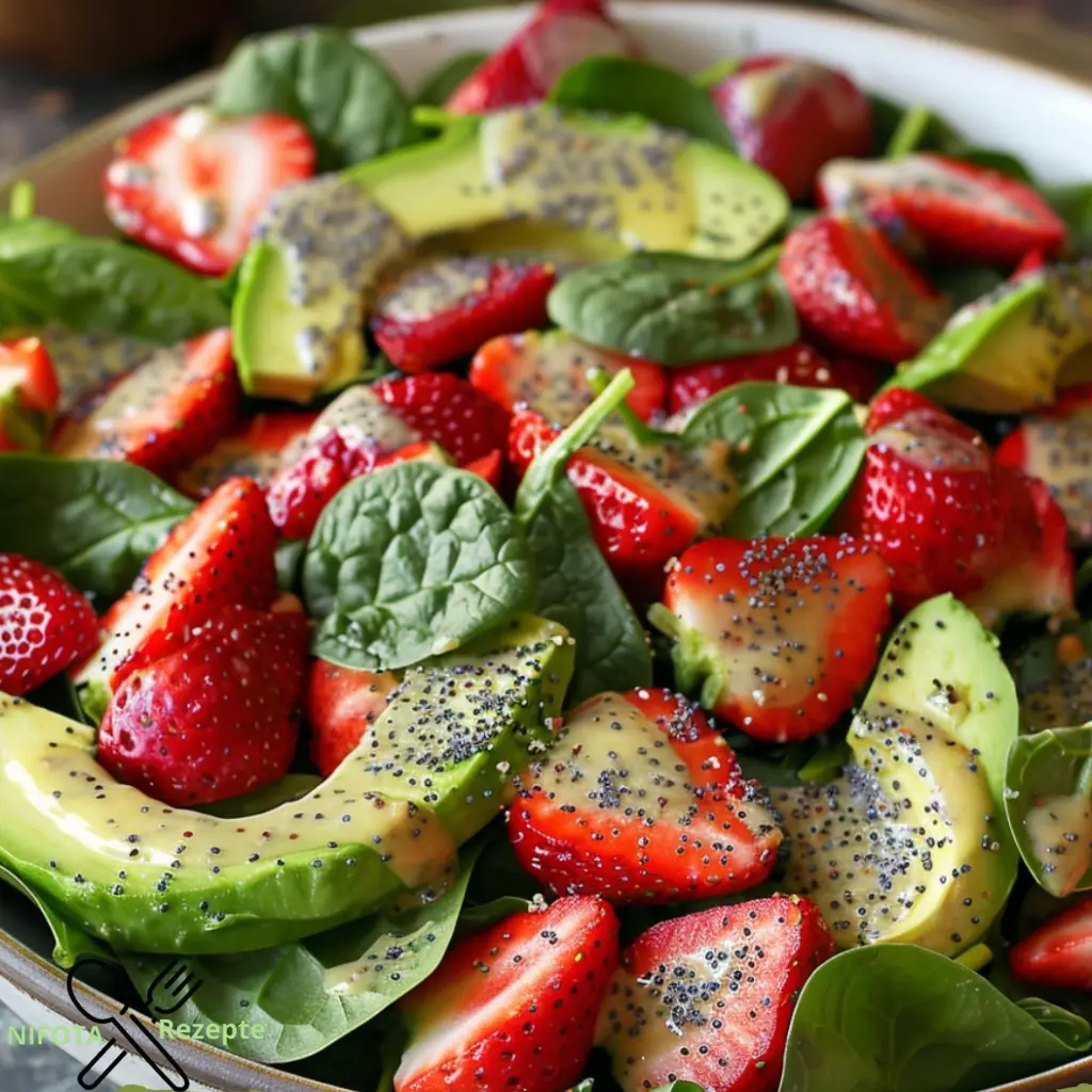 Erdbeer-Avocado-Spinat-Salat mit cremigem Mohn-Dressing