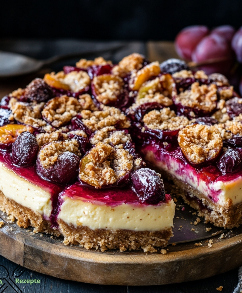 Nobless Pflaumen-Käsekuchen mit Streuseln