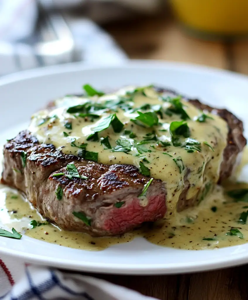 Saftiges Steak mit cremiger Knoblauchrahmsauce