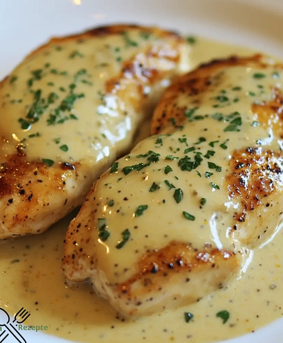 Saftige Hähnchenbrustfilets in cremiger Senfsauce