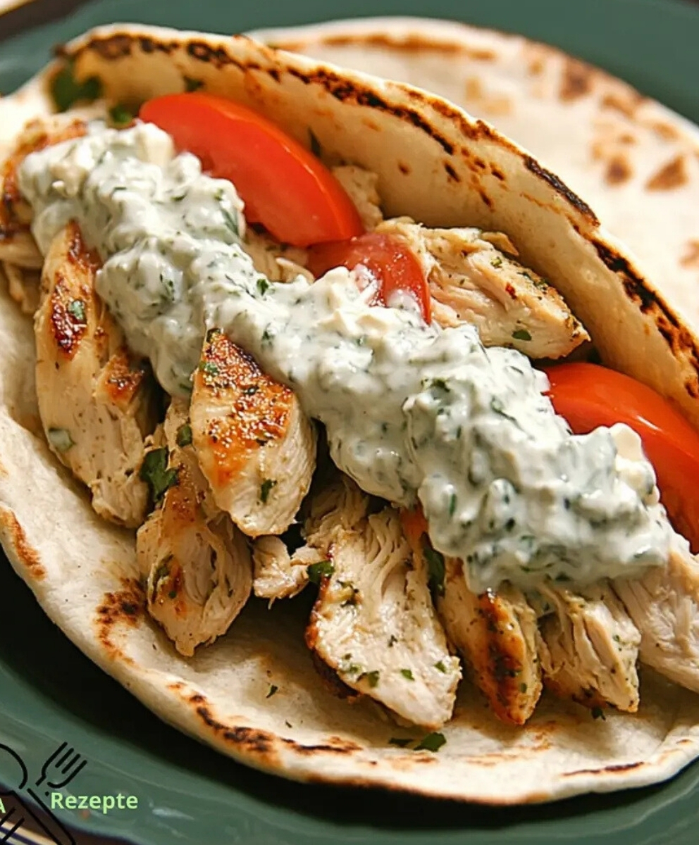 Mediterranes Hähnchen-Gyros mit cremigem Feta-Tzatziki