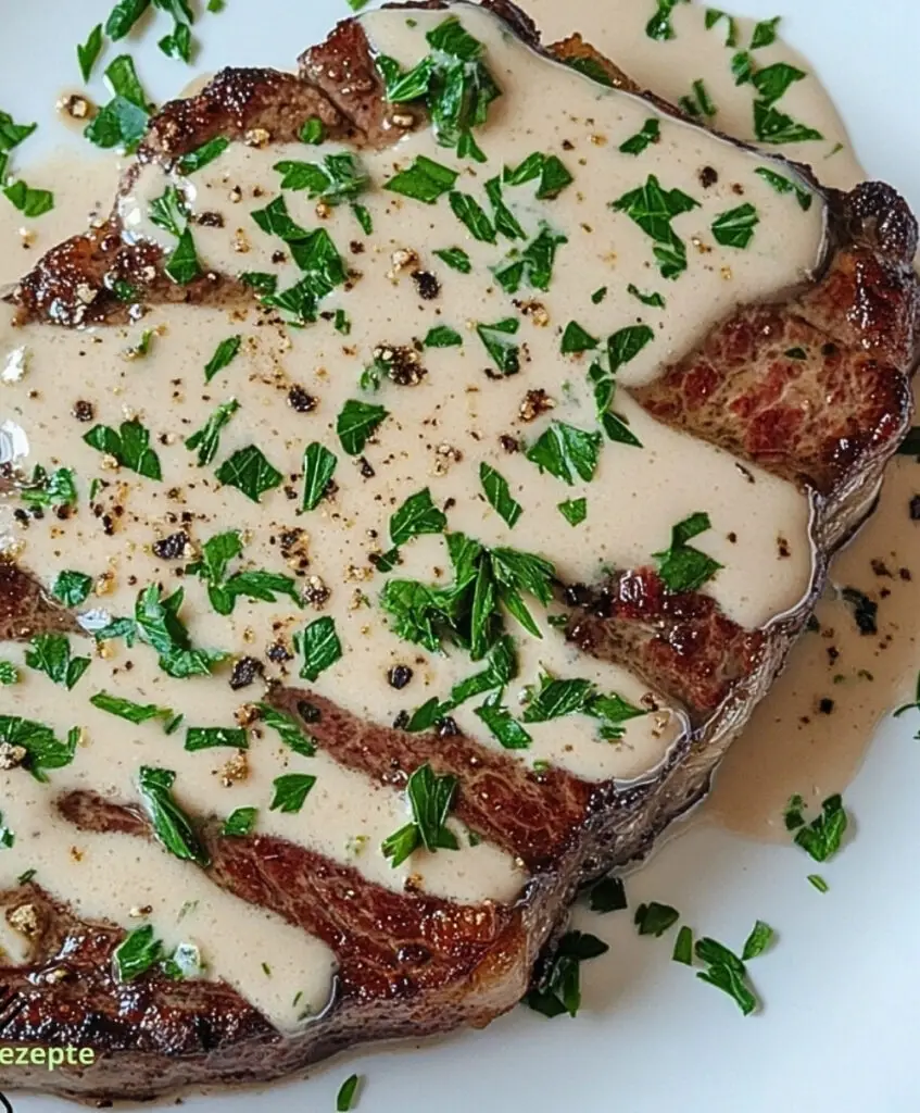 Steak mit Knoblauch-Sahnesauce