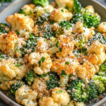 Gerösteter Blumenkohl und Brokkoli mit einer knusprigen Knoblauch-Parmesan-Kruste