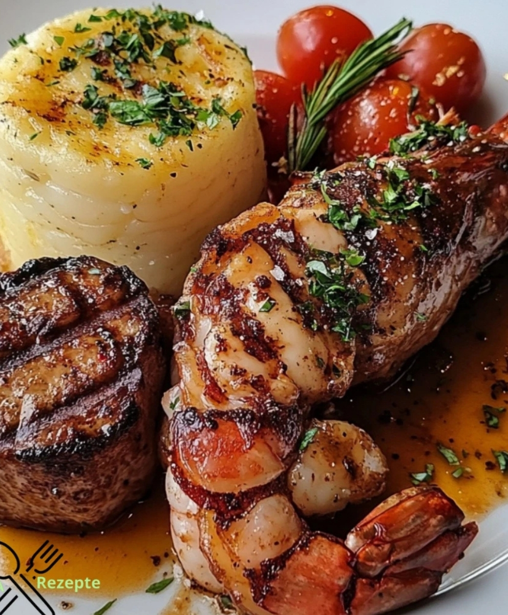 Delikates Surf and Turf mit Ribeye-Steak und Jakobsmuscheln