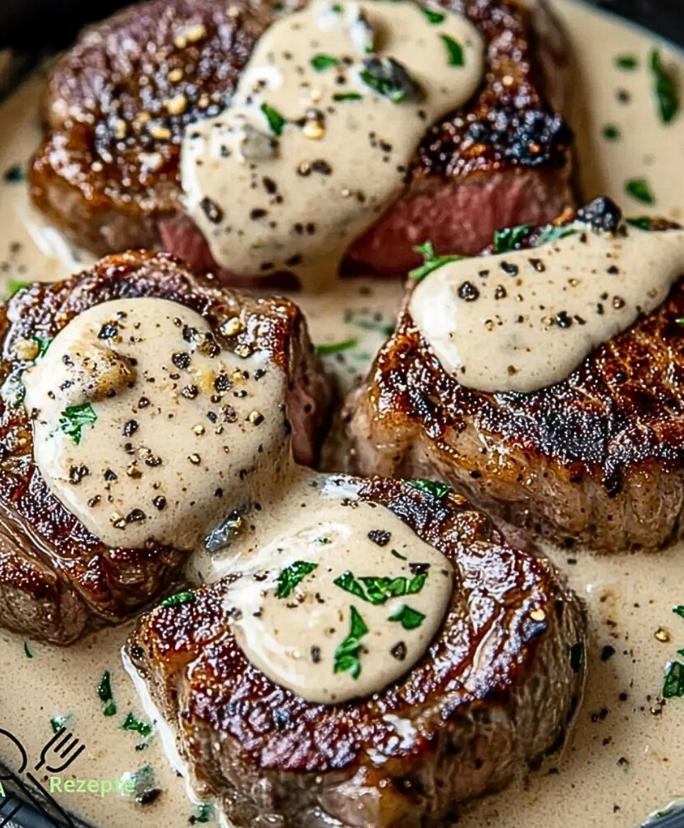 Steak mit cremiger Knoblauchsoße