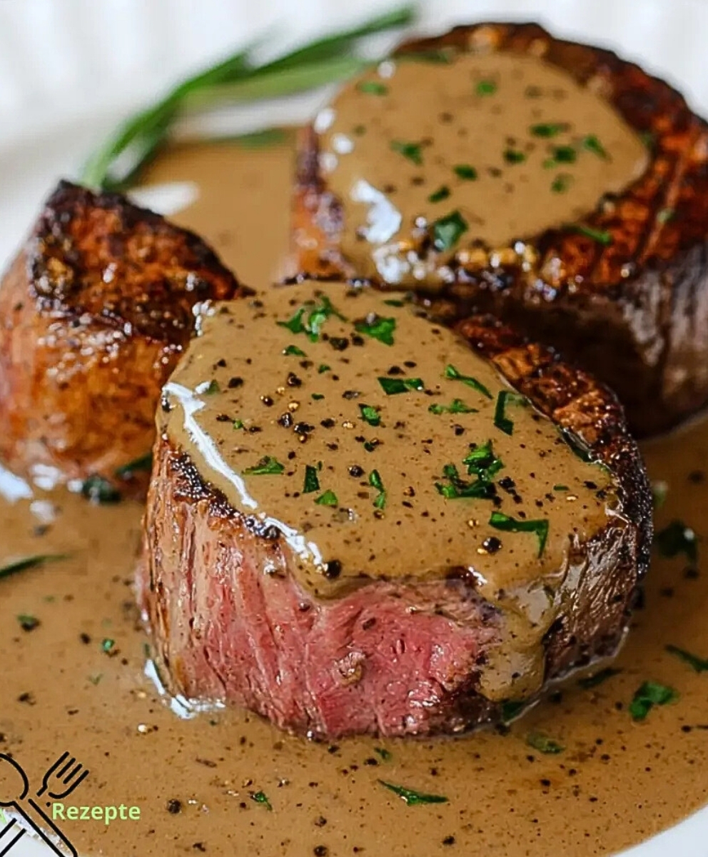 Saftiges Filet Mignon mit Brandy-Pfeffer-Sauce