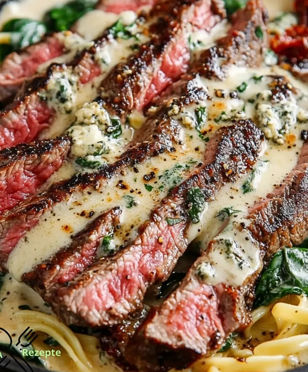 Toskana-Steak mit Gorgonzola und Alfredo-Sauce