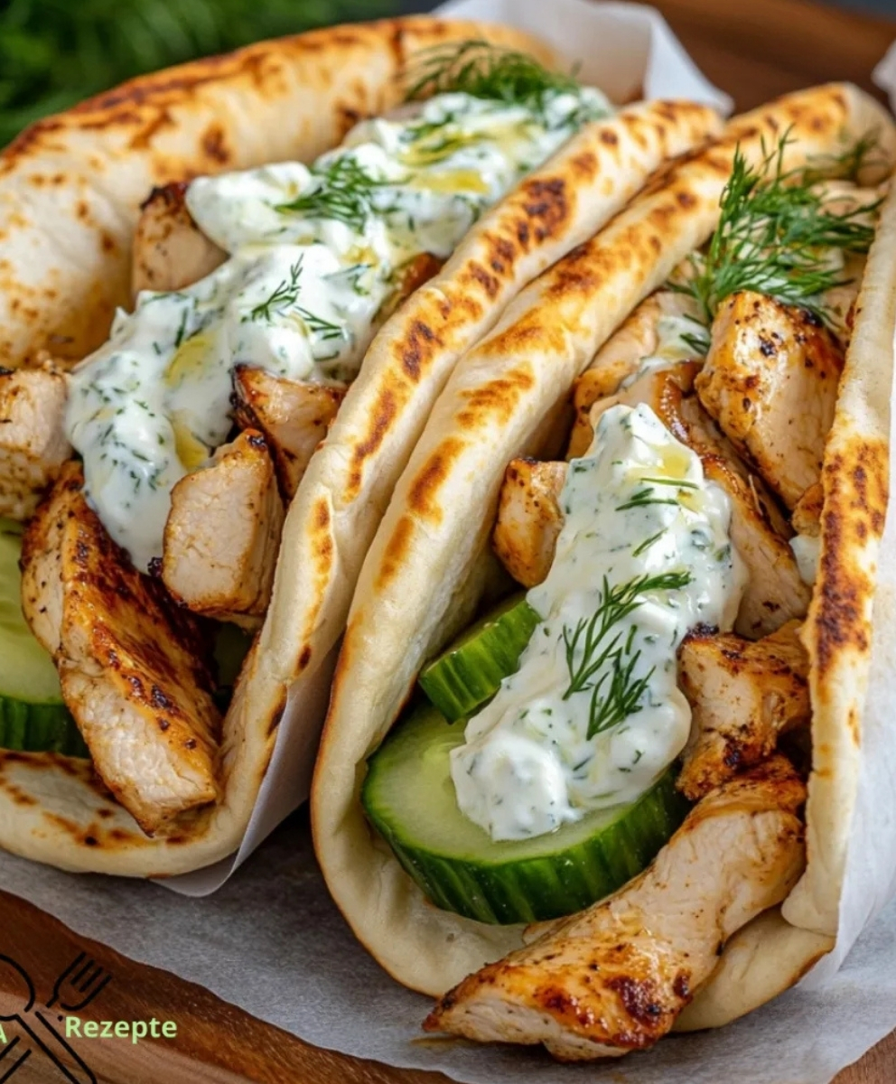 Hähnchen-Gyros mit cremiger Feta-Tzatziki-Sauce