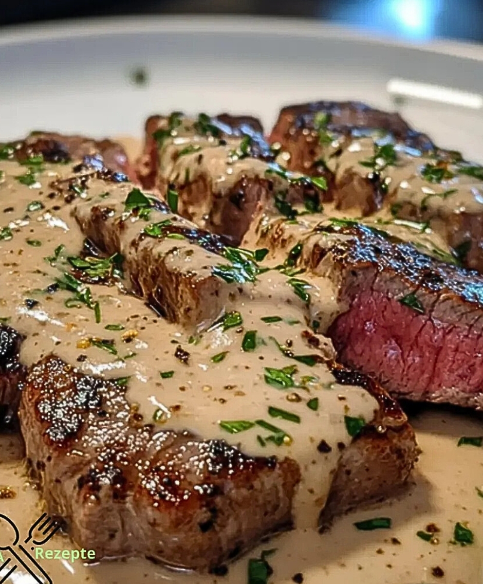 Zartes Steak in einer geheimnisvollen Bourbon-Knoblauch-Cremesauce