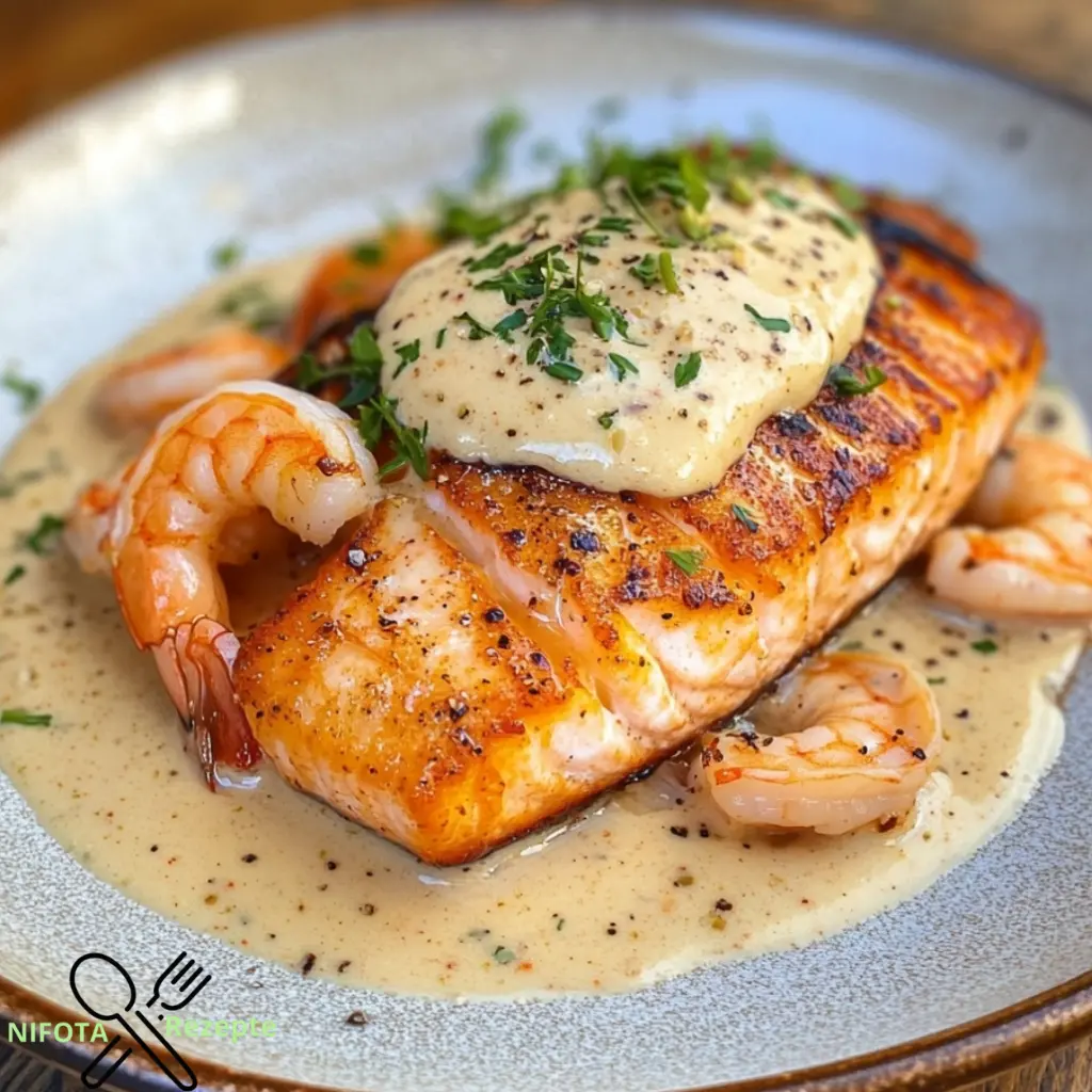 Cajun Garnelen und Lachs mit Knoblauchcremesauce genießen