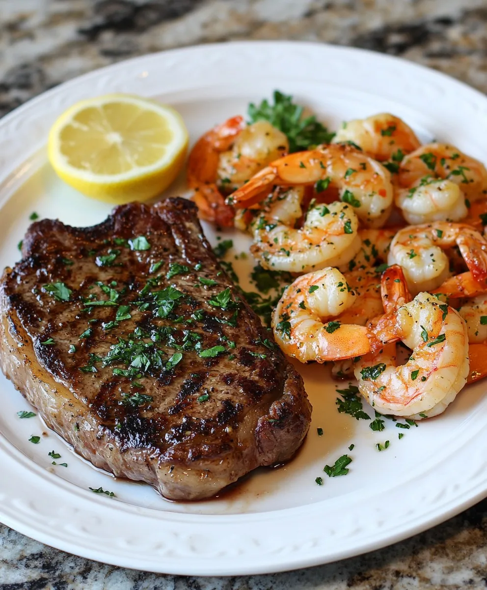 Luxuriöses Surf und Turf (Steak und Garnelen)