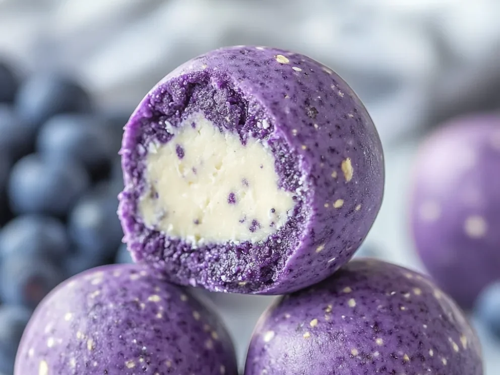 Cremige Blaubeer-Käsekuchen-Protein-Energie-Bällchen