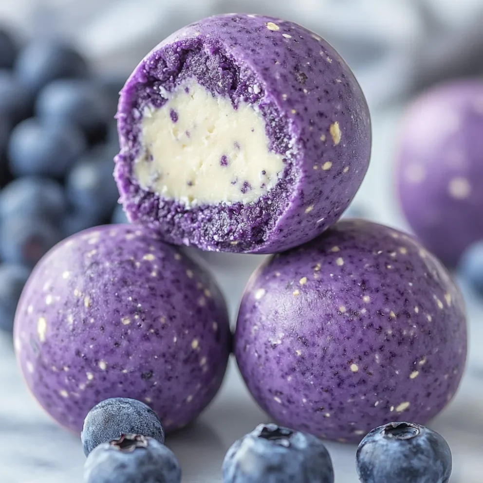 Cremige Blaubeer-Käsekuchen-Protein-Energie-Bällchen