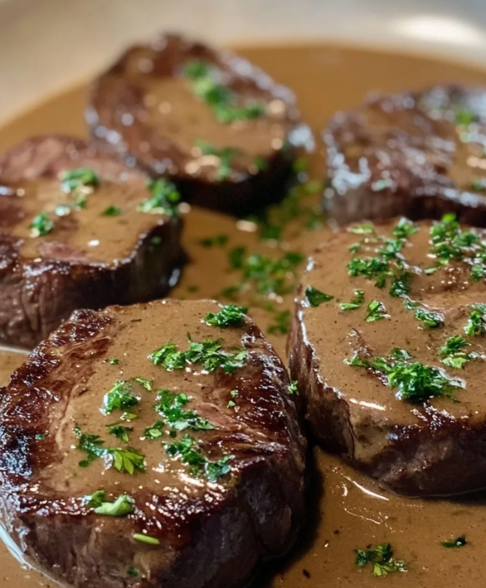 Elegantes Rindfleisch Diane in einer reichen Cognac-Sauce