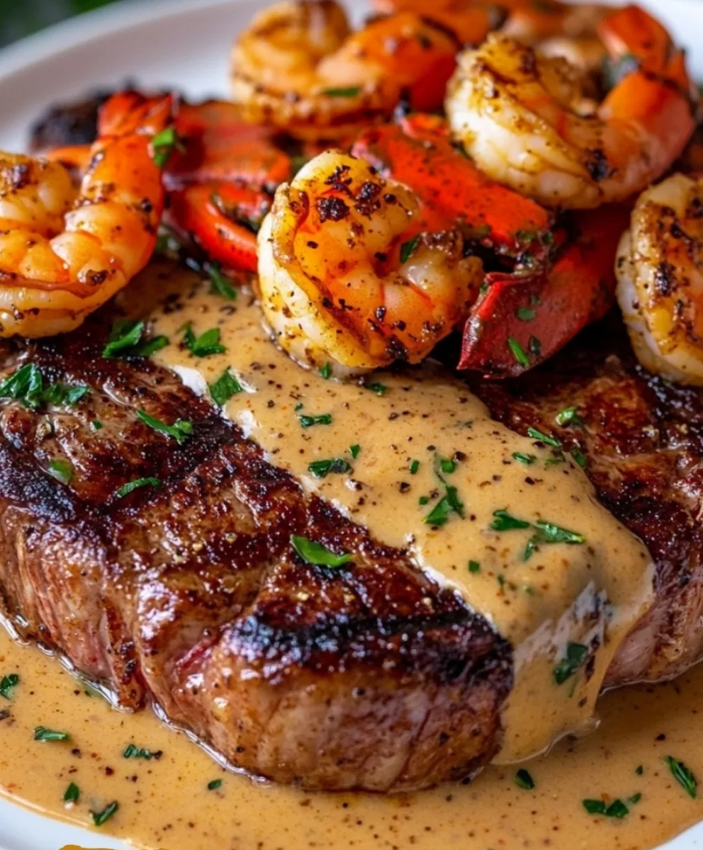 Surf and Turf mit cremiger Cajun-Garnelensauce