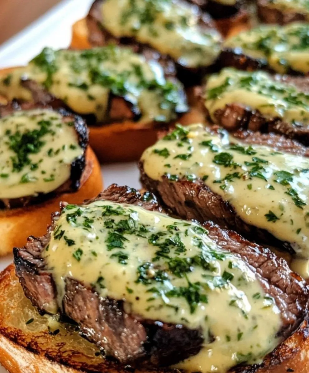 Gegrillte Rinderfilet-Crostini mit Béarnaise-Sauce genießen