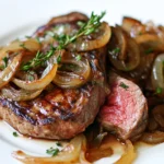 Elegantes Ribeye Steak mit karamellisierten Zwiebeln genießen