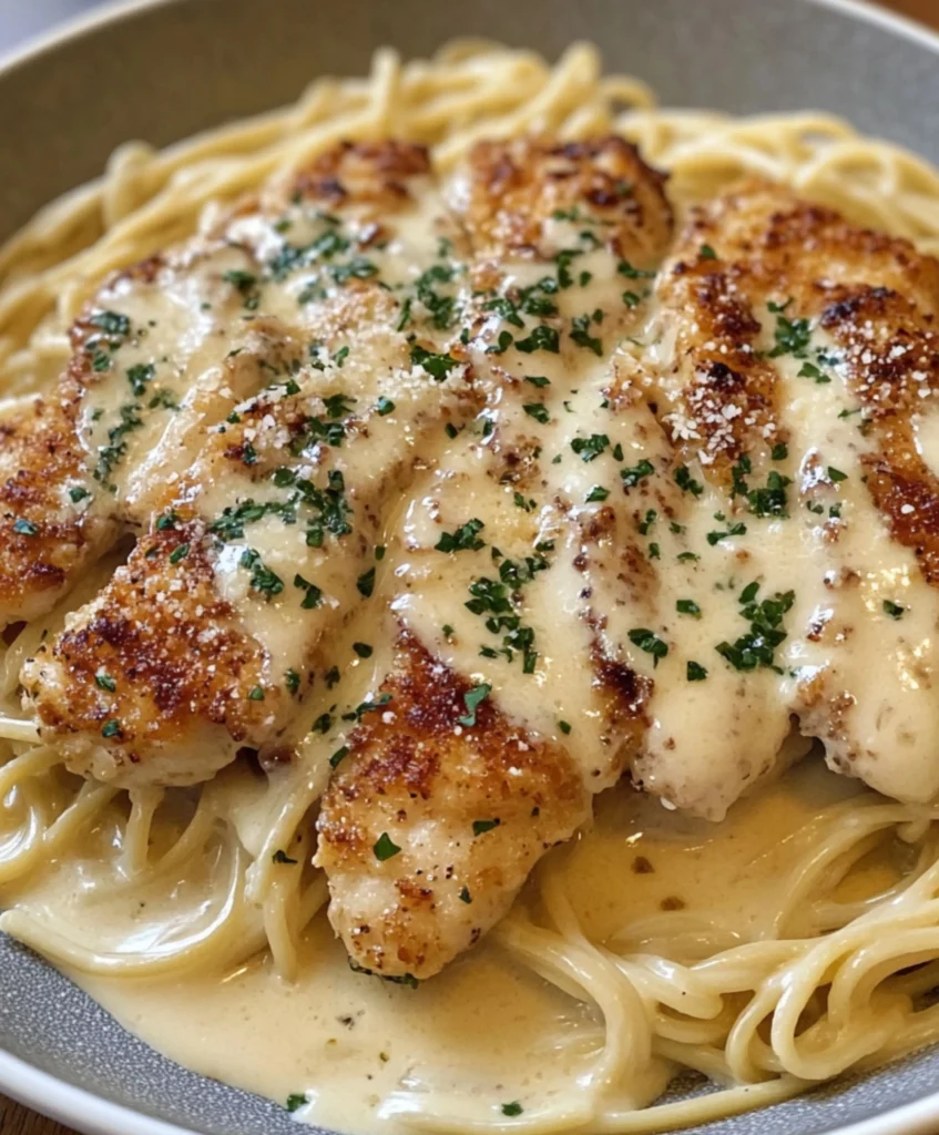 Knoblauch-Parmesan-Hühnchen in cremiger Sauce genießen!