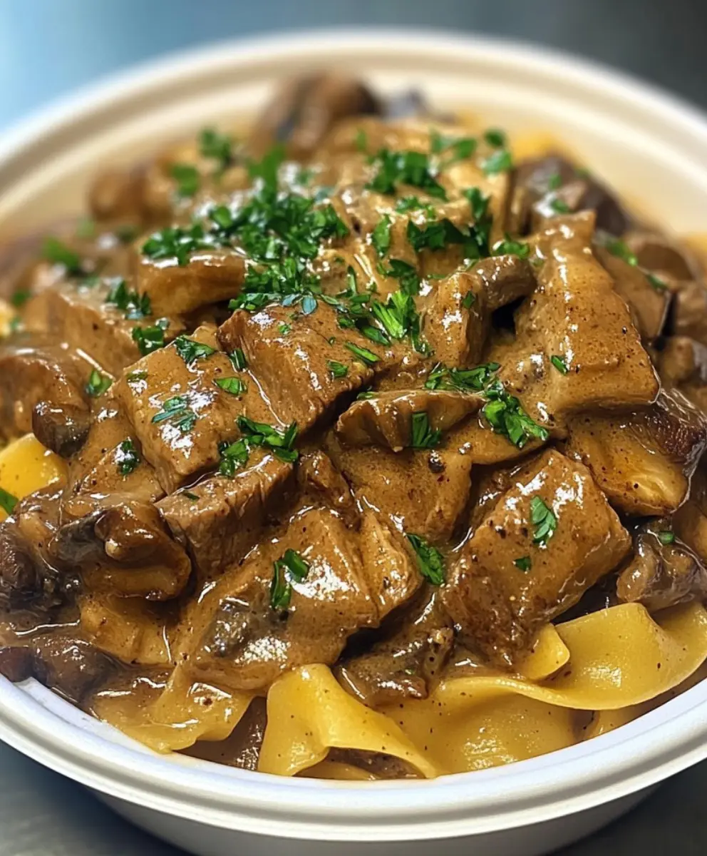 Beef Stroganoff mit Sahne und Tagliatelle einfach zubereiten.