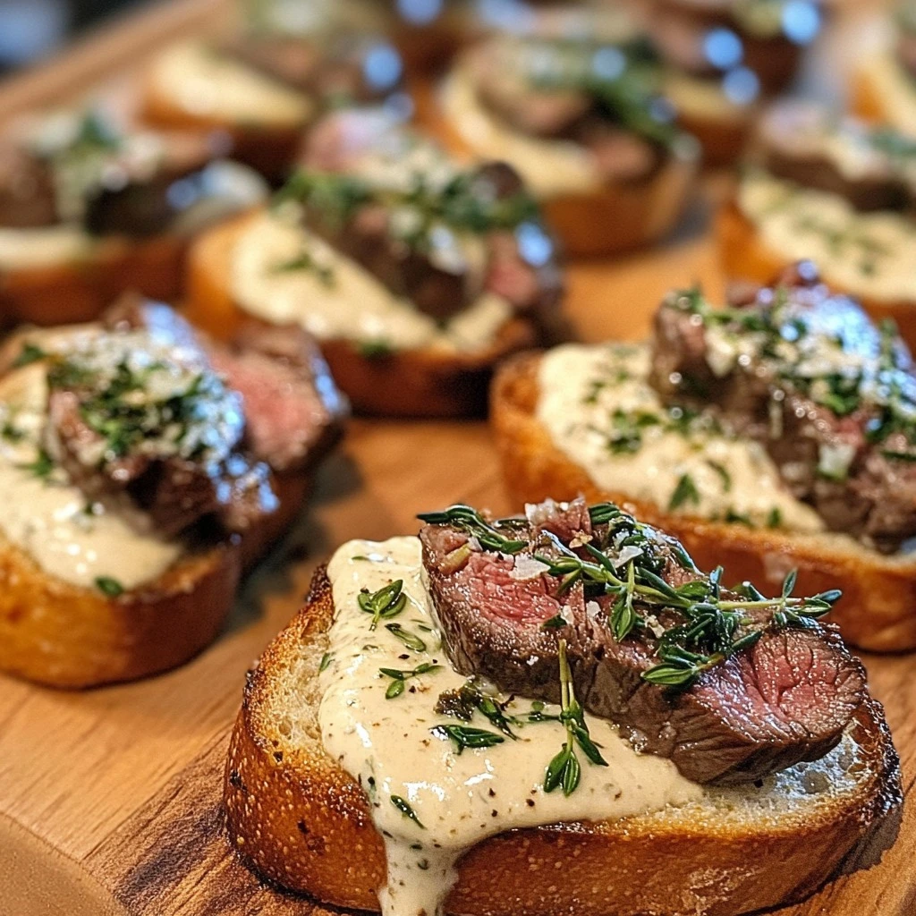 Rinderfilet-Crostini mit Parmesan-Cremesauce