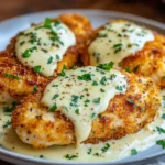 Parmesan-Kruste Hähnchen mit cremiger Knoblauchsauce