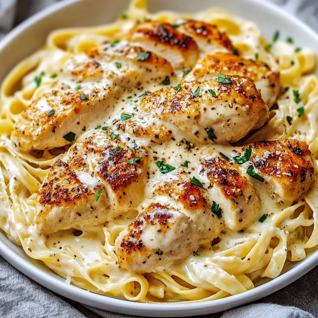 Knoblauchbutter-Hühnchen mit cremiger Ricotta-Alfredo-Pasta