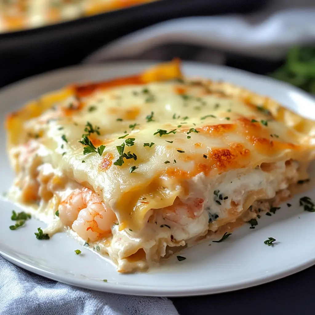Garnelen-Lasagne mit Weißer Sauce und Käse